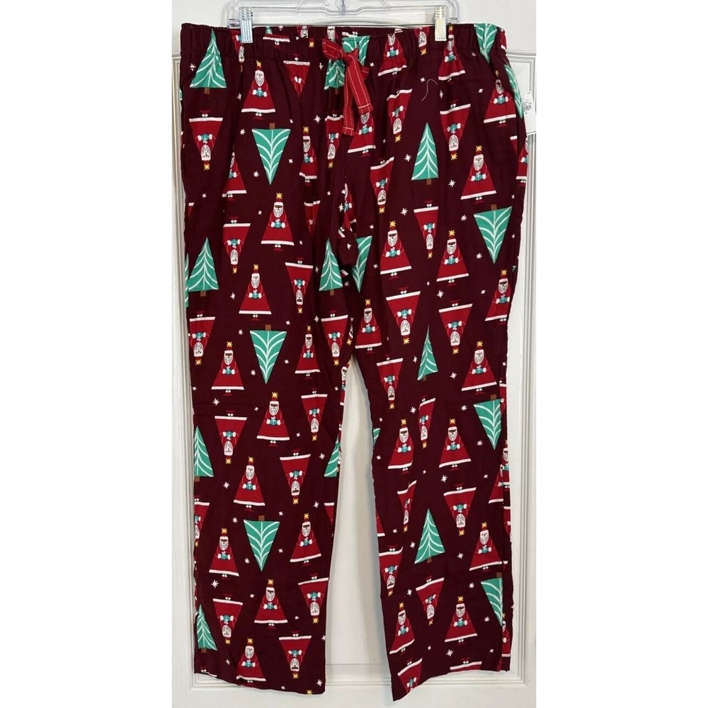 Old Navy Printed Flannel Pajama Pants Santa Christmas Trees Burgundy XL NEW